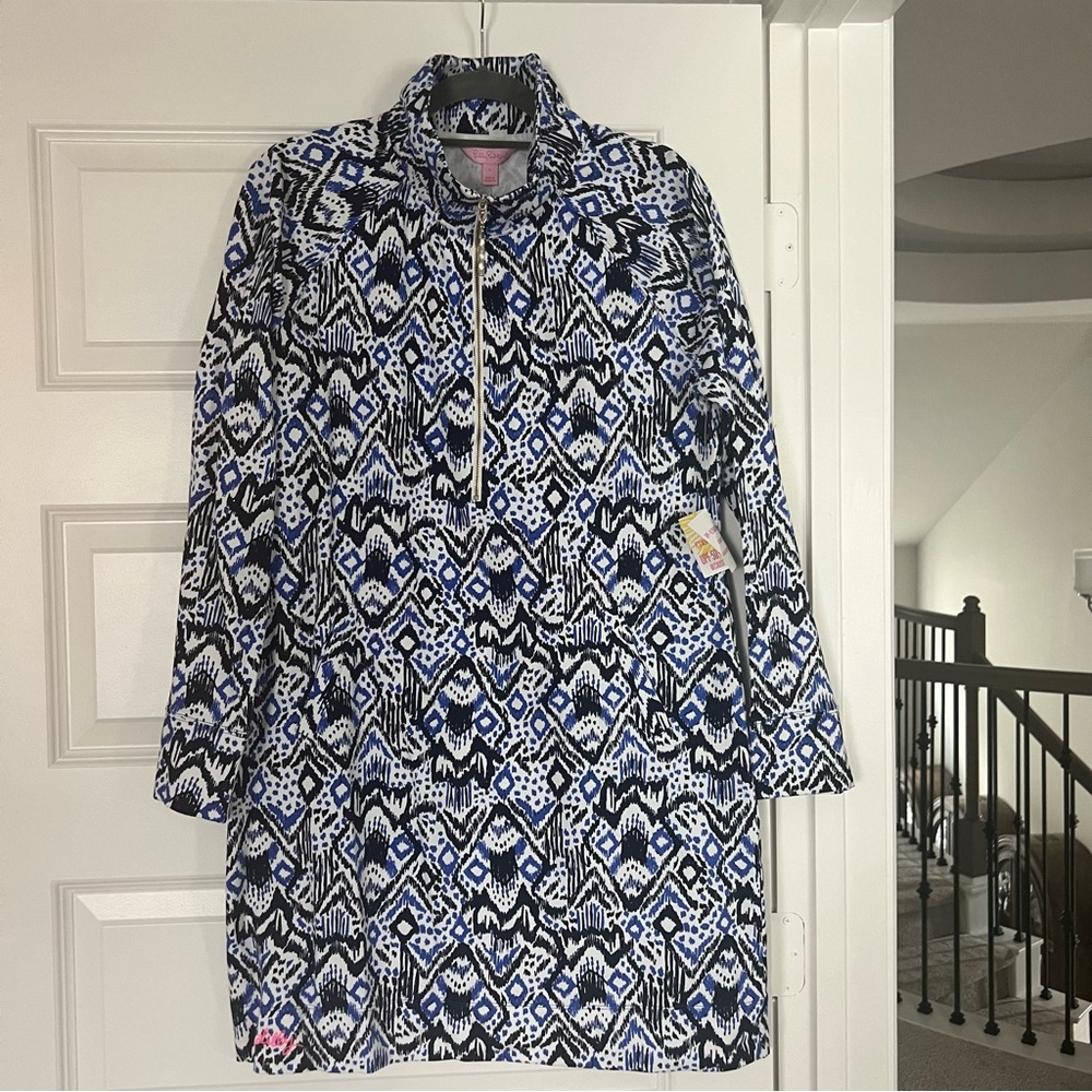 Lilly Pulitzer Beckon Blue Oh My Cod UPF 50+ Skipper Popover Dress